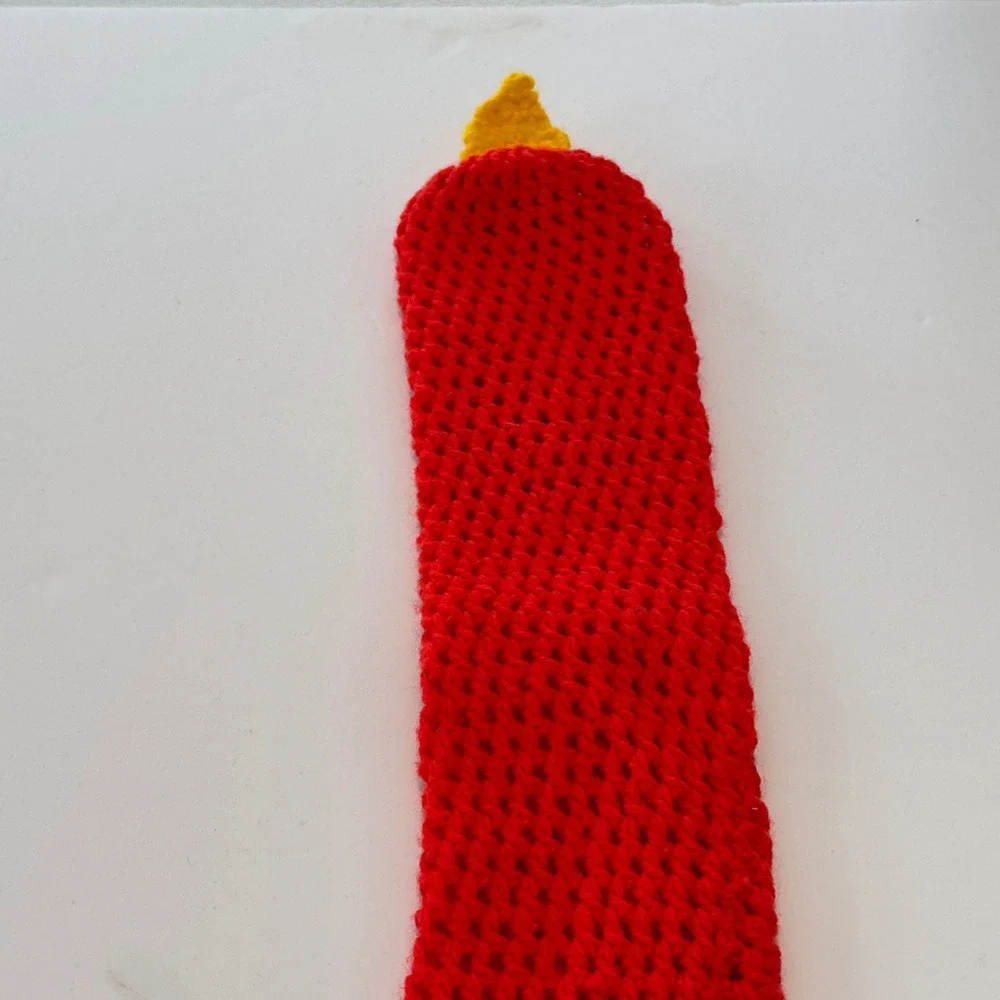 Large Handmade Crochet Christmas Candle Cover Red Green White Ruffled 29.5x12